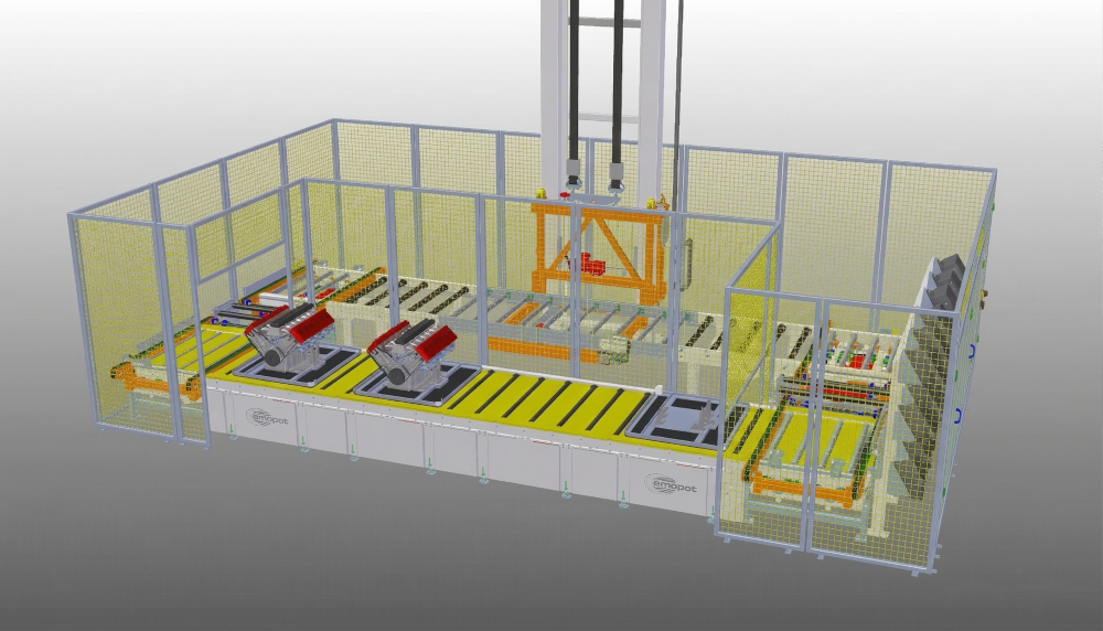 Többsoros láncpálya raklapos anyagmozgatáshoz